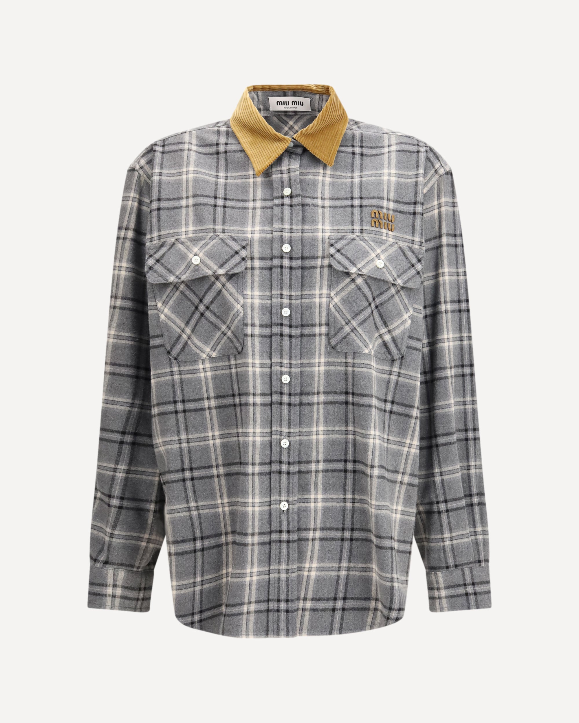 MIU MIU Check flannel Shirt GREY | Base Blu
