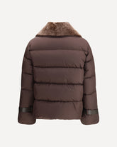Down Jacket in Technical Fabric and Leather - BROWN | Base Blu
