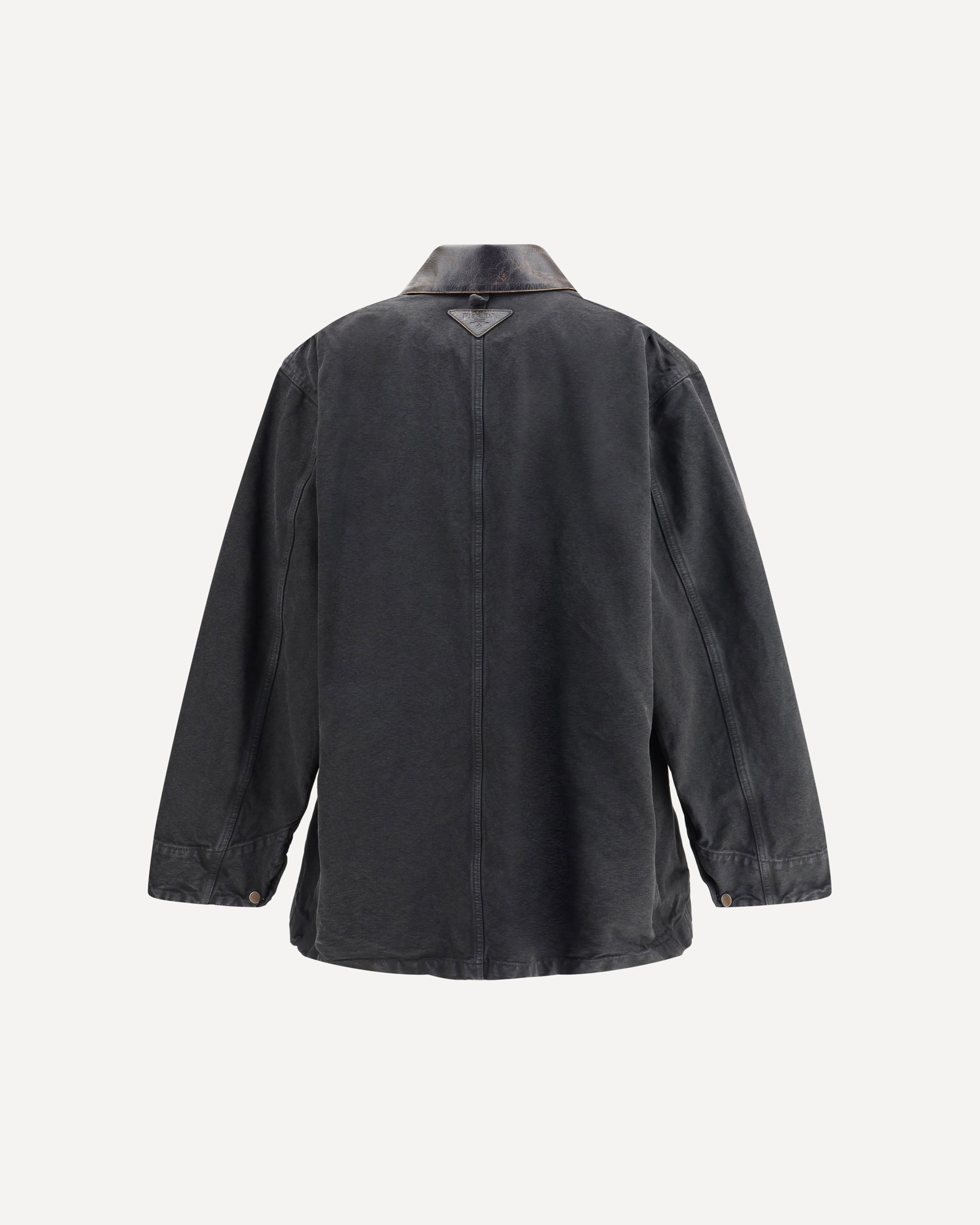 PRADA Denim Jacket with leather collar BLACK | Base Blu