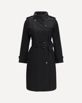 Long gabardine Trench Coat with Check collar - BLACK | Base Blu