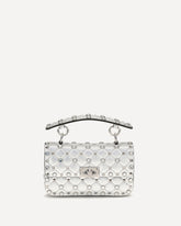 Borsa a Mano Rockstud Spike in pelle laminata - ARGENTO | Base Blu