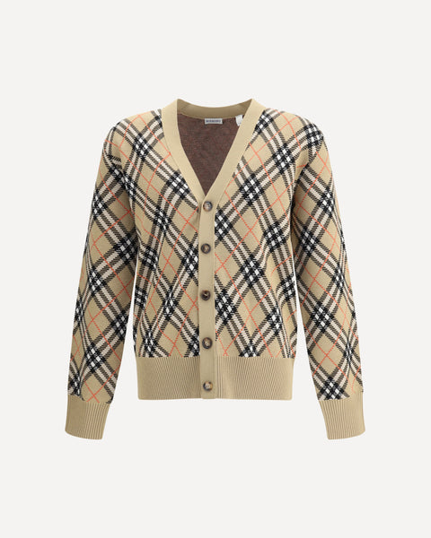 BURBERRY Archive Check wool Cardigan BEIGE | Base Blu