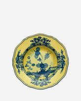 Piatto fondo in porcellana Collezione Oriente Italiano - GIALLO | Base Blu