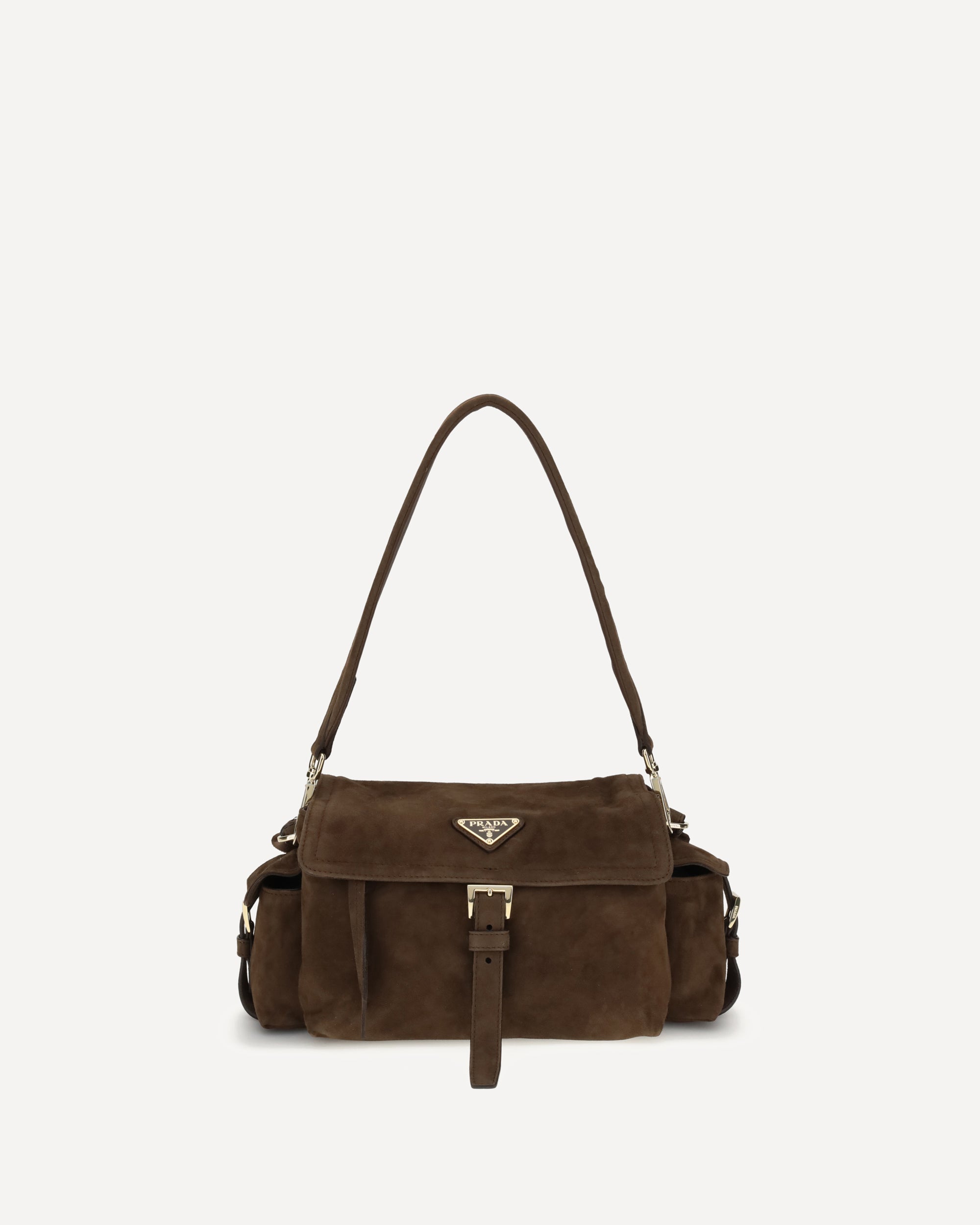 PRADA Explore medium Suede Shoulder Bag BROWN | Base Blu