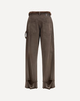 Lisa Fur Belt Adorned Loose Fit Carpenter Pants - BROWN | Base Blu