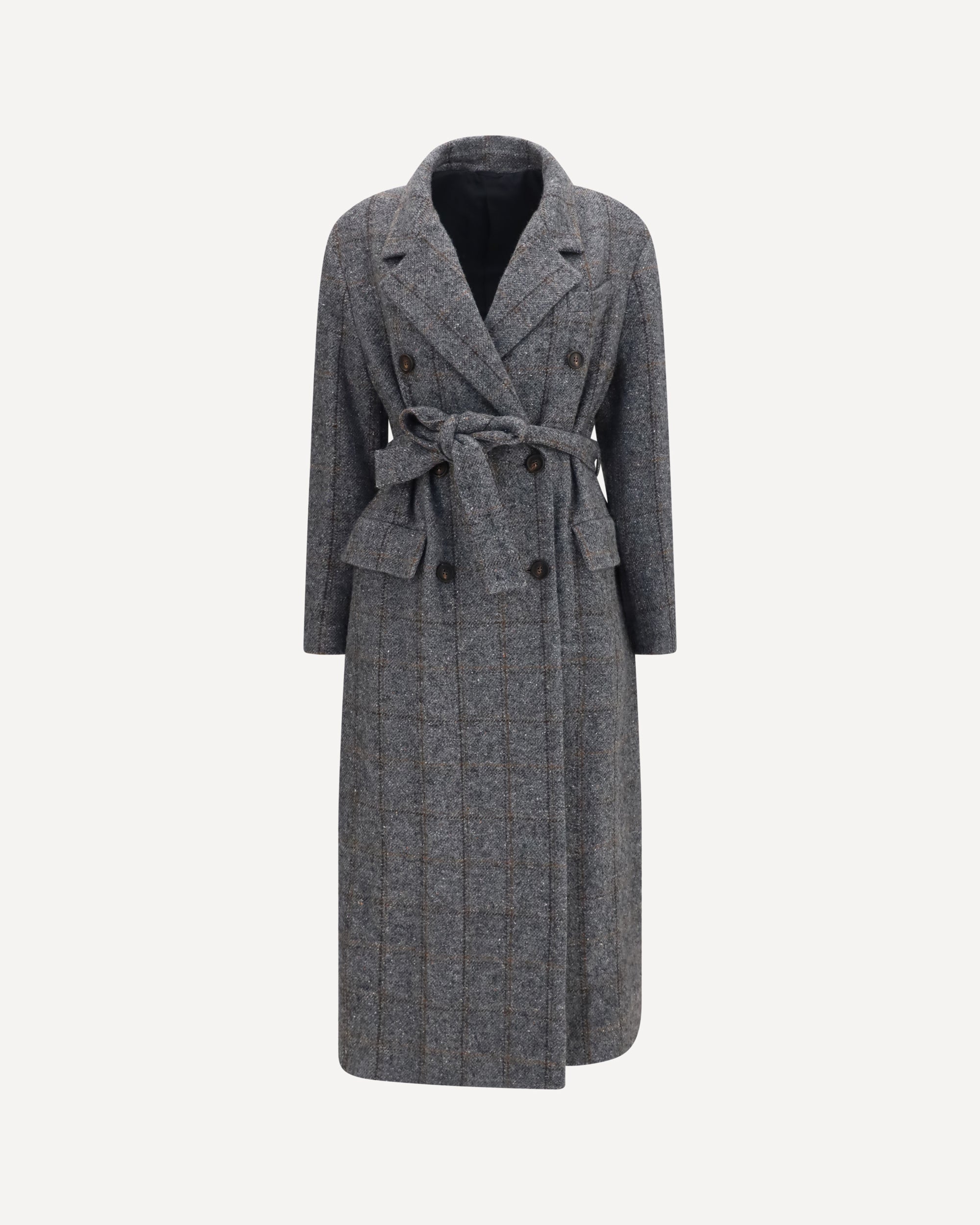 BRUNELLO CUCINELLI Long alpaca-blend Coat with belt GREY | Base Blu