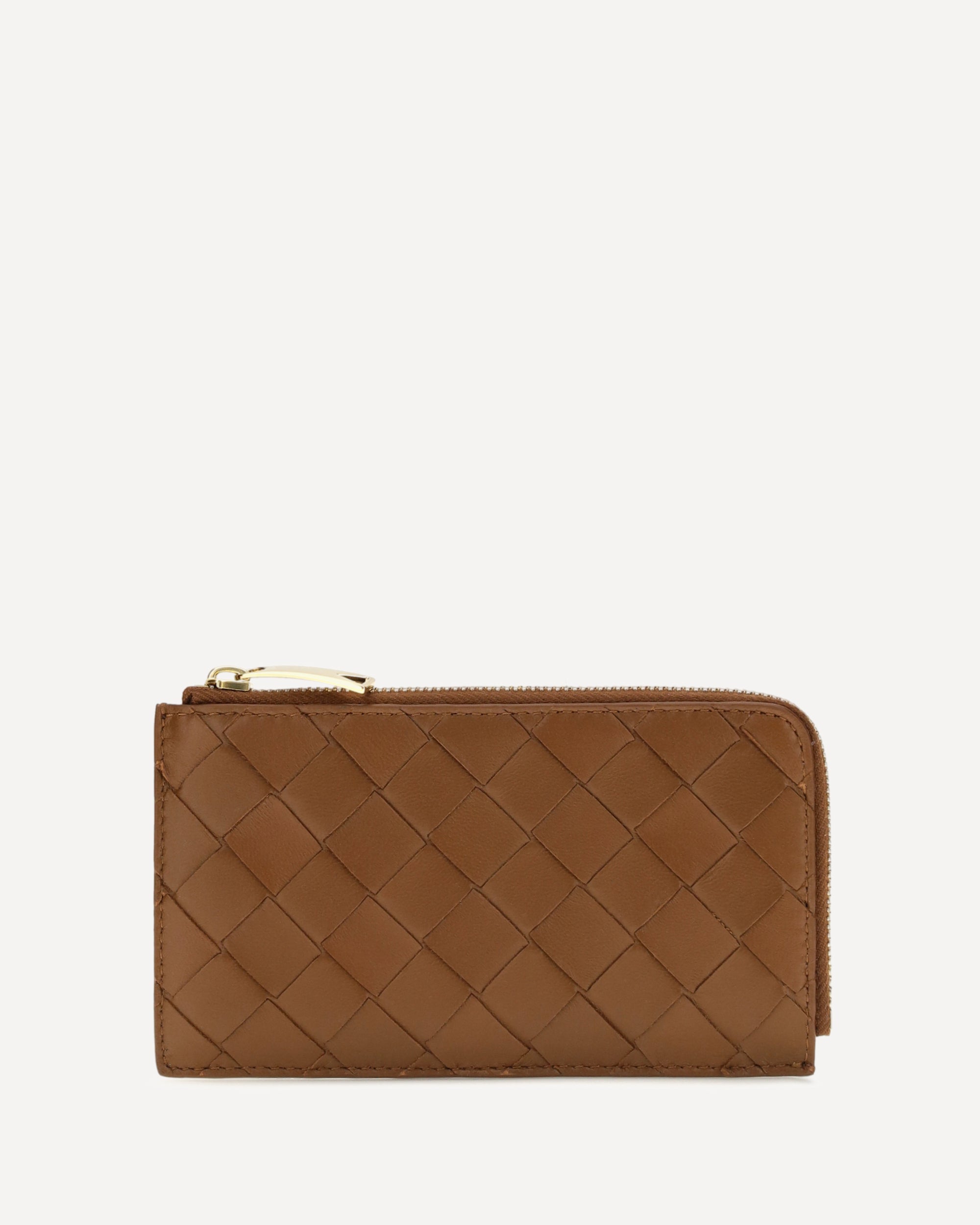 BOTTEGA VENETA Intrecciato zip Card Holder BROWN | Base Blu