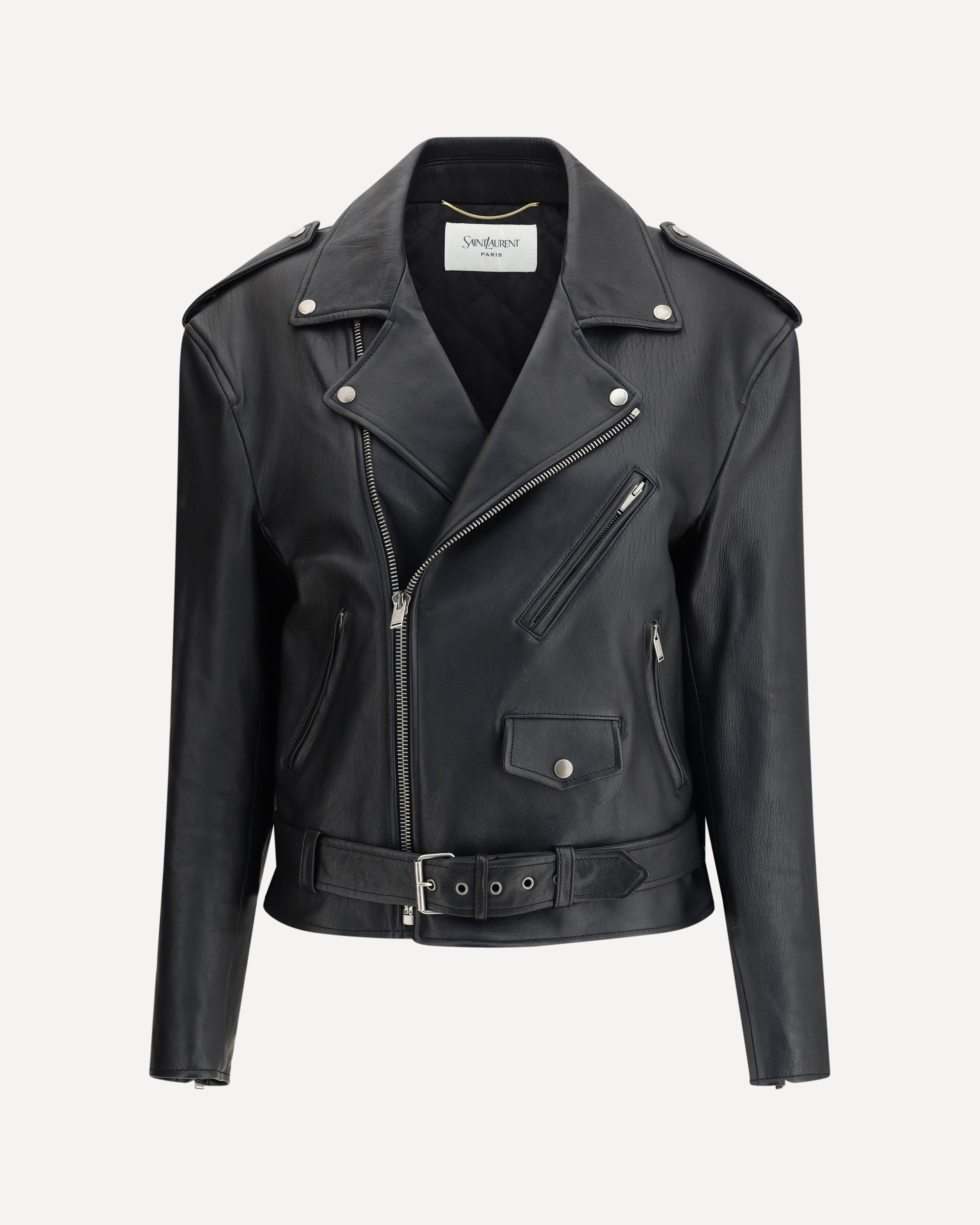 SAINT LAURENT Leather Jacket BLACK Base Blu
