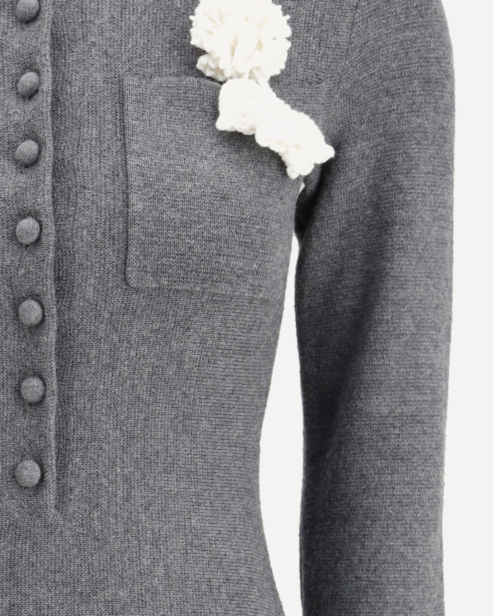 SELF-PORTRAIT Mini knit Dress with crochet floral collar GREY
