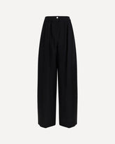 Wide Stretch Wool Trousers - BLACK | Base Blu