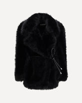 Furry Rosaria Belted Coat - BLACK | Base Blu