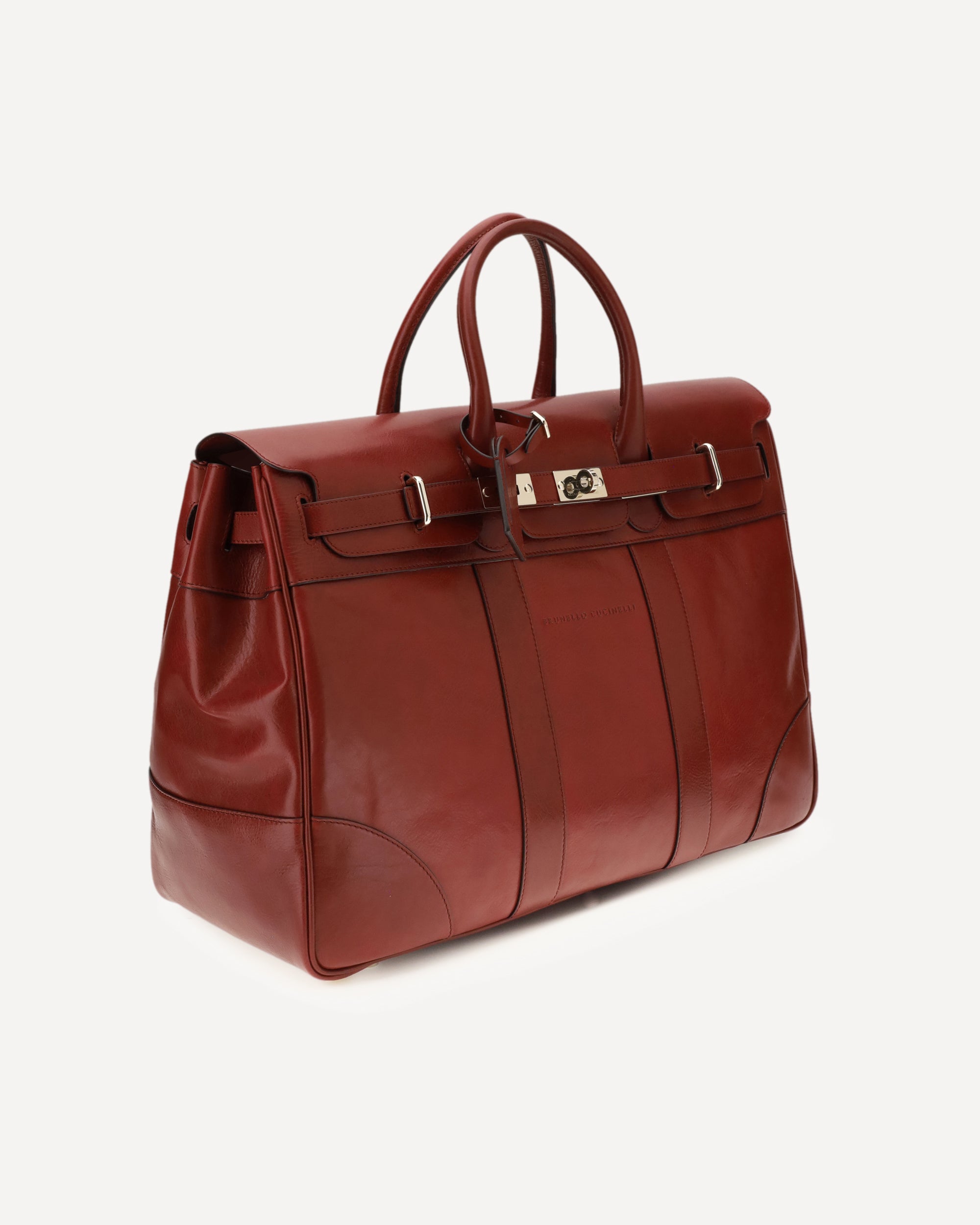 BRUNELLO CUCINELLI Leather Country Travel Bag BORDEAUX | Base Blu
