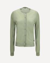 Cardigan girocollo in viscosa con logo ricamato - VERDE | Base Blu