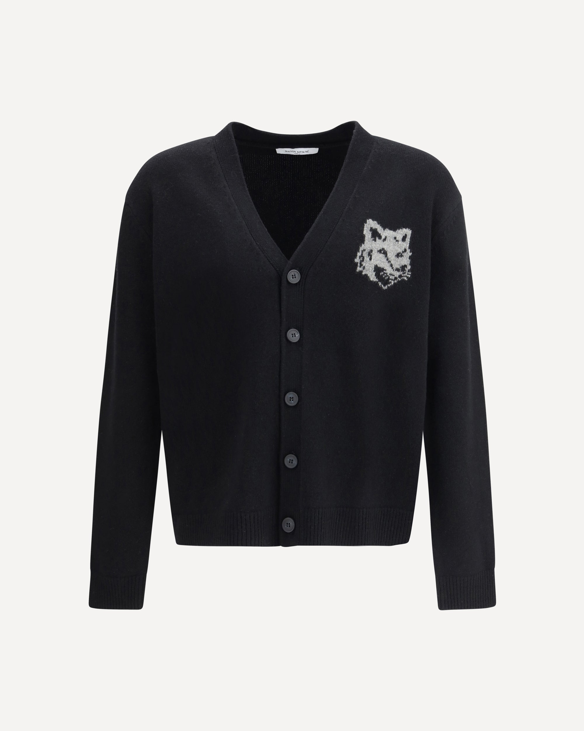 MAISON KITSUNÉ Fox Head Intarsia Buttoned Cardigan BLACK | Base Blu