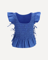 Ruched cotton Top with side bows - LIGHT BLUE | Base Blu