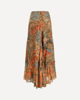 Gonna lunga in seta con balza e motivo paisley - MULTICOLORE | Base Blu