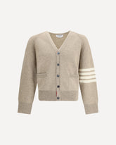 Shetland Wool 4-Bar Relaxed Fit V-Neck Cardigan - BEIGE | Base Blu