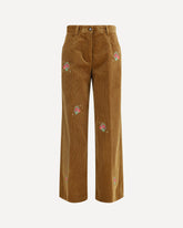 Velvet Pants with embroidered bouquets - BROWN | Base Blu