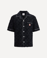 Camicia a maniche corte con motivo a monogramma a rombi  - NERO | Base Blu