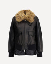 Leather Jacket with a Plush collar - BLACK | Base Blu