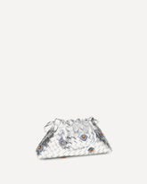 Dustbag Clutch Bag with floral appliqués - SILVER | Base Blu