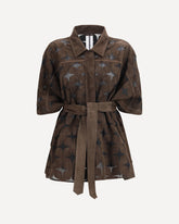 Goat suede leather Cape with sheer see-through inserts - BROWN | Base Blu