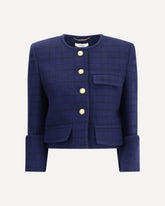 Boxy Jacket in wool plaid - BLUE | Base Blu