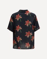 Papier Floral print linen bowling Shirt - BLACK | Base Blu