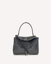 Borsa a Spalla Rodeo in pelle stampa coccodrillo  - NERO | Base Blu