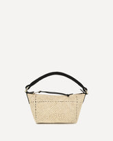 Mini Cala calf leather and raffia Top Handle Bag - BEIGE | Base Blu