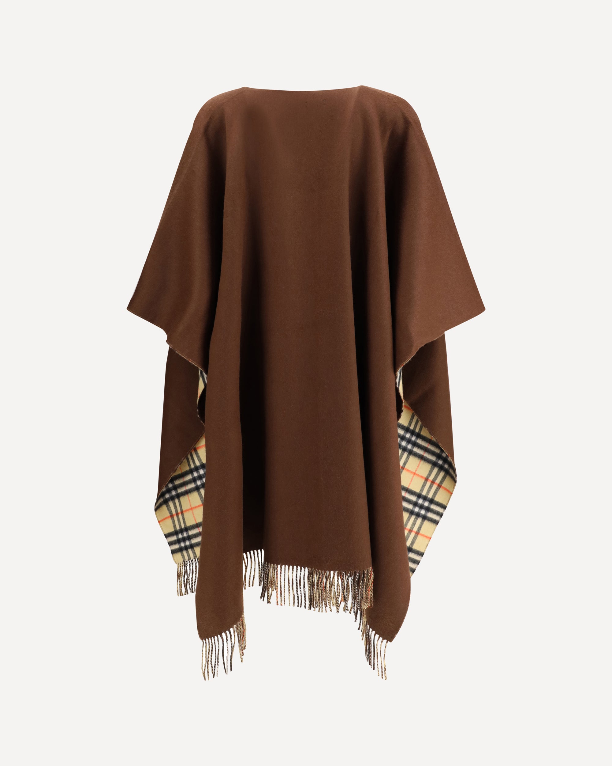 BURBERRY Reversible check wool cashmere Cape BROWN | Base Blu