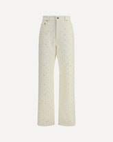 White denim pearl and crystal embroidered Pants - WHITE | Base Blu