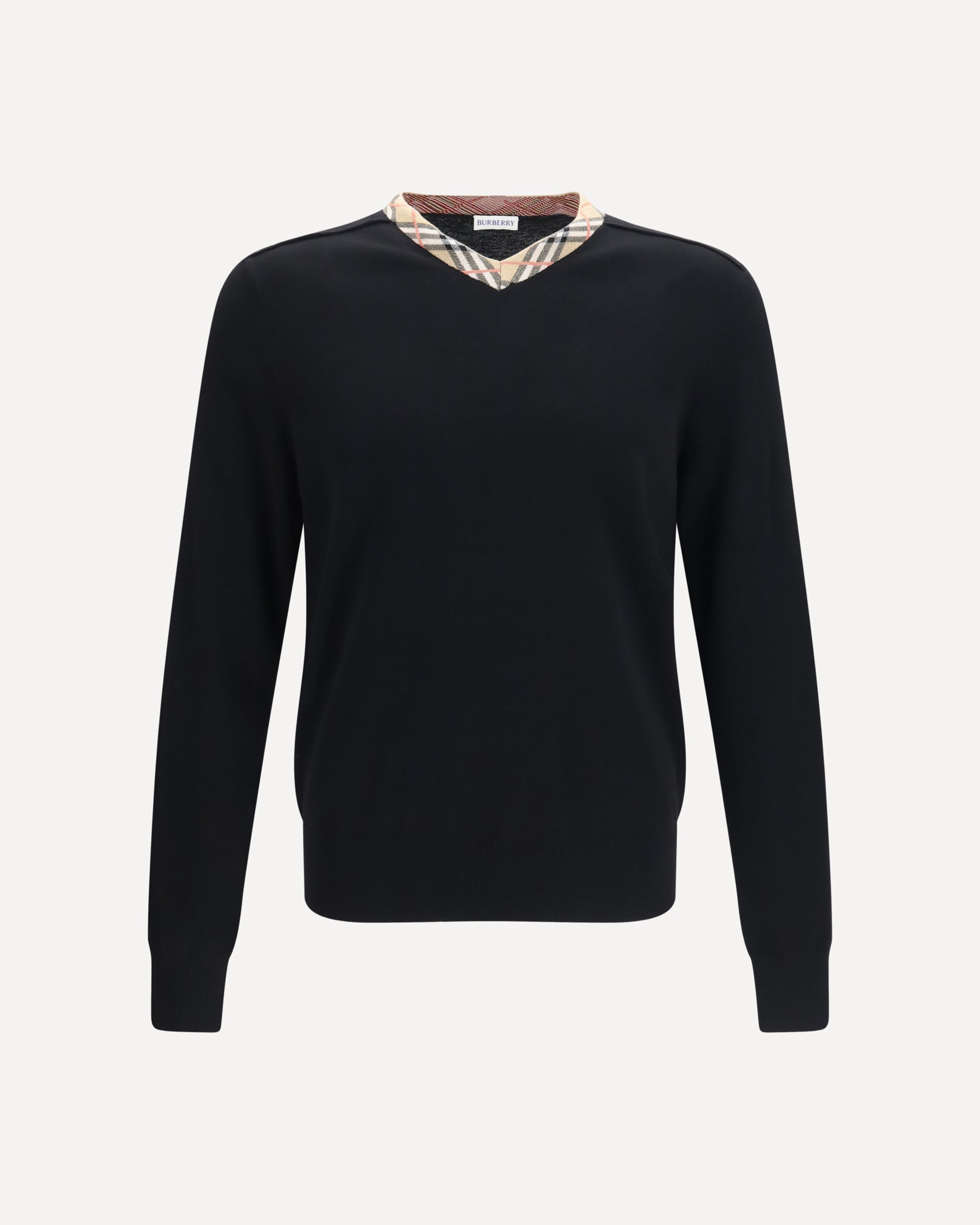 BURBERRY Check trim wool Sweater BLACK | Base Blu BURBERRY Check trim wool Sweater BLACK | Base Blu