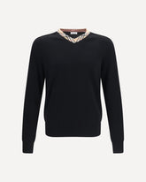 Check trim wool Sweater - BLACK | Base Blu