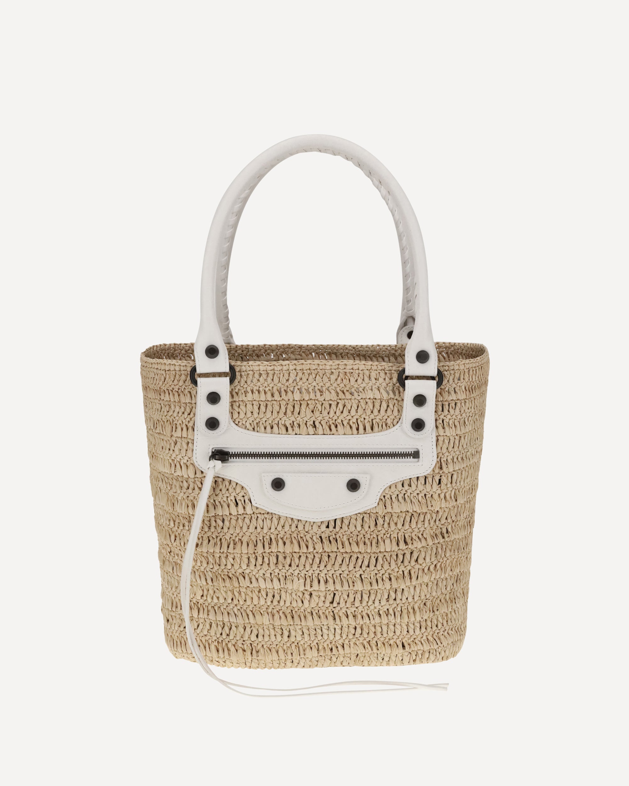 BALENCIAGA Le City small straw Shoulder Bag WHITE | Base Blu
