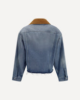 Giacca in denim washed e pelle scamosciata - AZZURRO | Base Blu