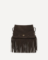 Suede Shoulder Bag with fringes - BROWN | Base Blu