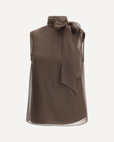 Crispy Silk Top with lavallière - BROWN | Base Blu