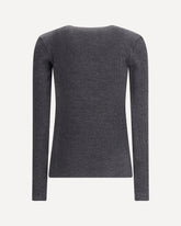 Long sleeve wool ribbed jersey T-shirt with shiny trim - GREY | Base Blu