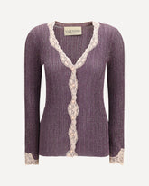 Lurex knit Cardigan with lace - PURPLE | Base Blu