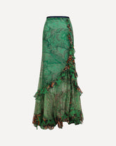 Long silk crepon Skirt with ruffles - GREEN | Base Blu