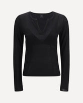 Sweater long-sleeve with V-open neckline - BLACK | Base Blu