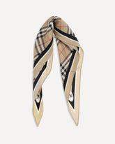 Check silk Scarf with Knight Stamp - BEIGE | Base Blu