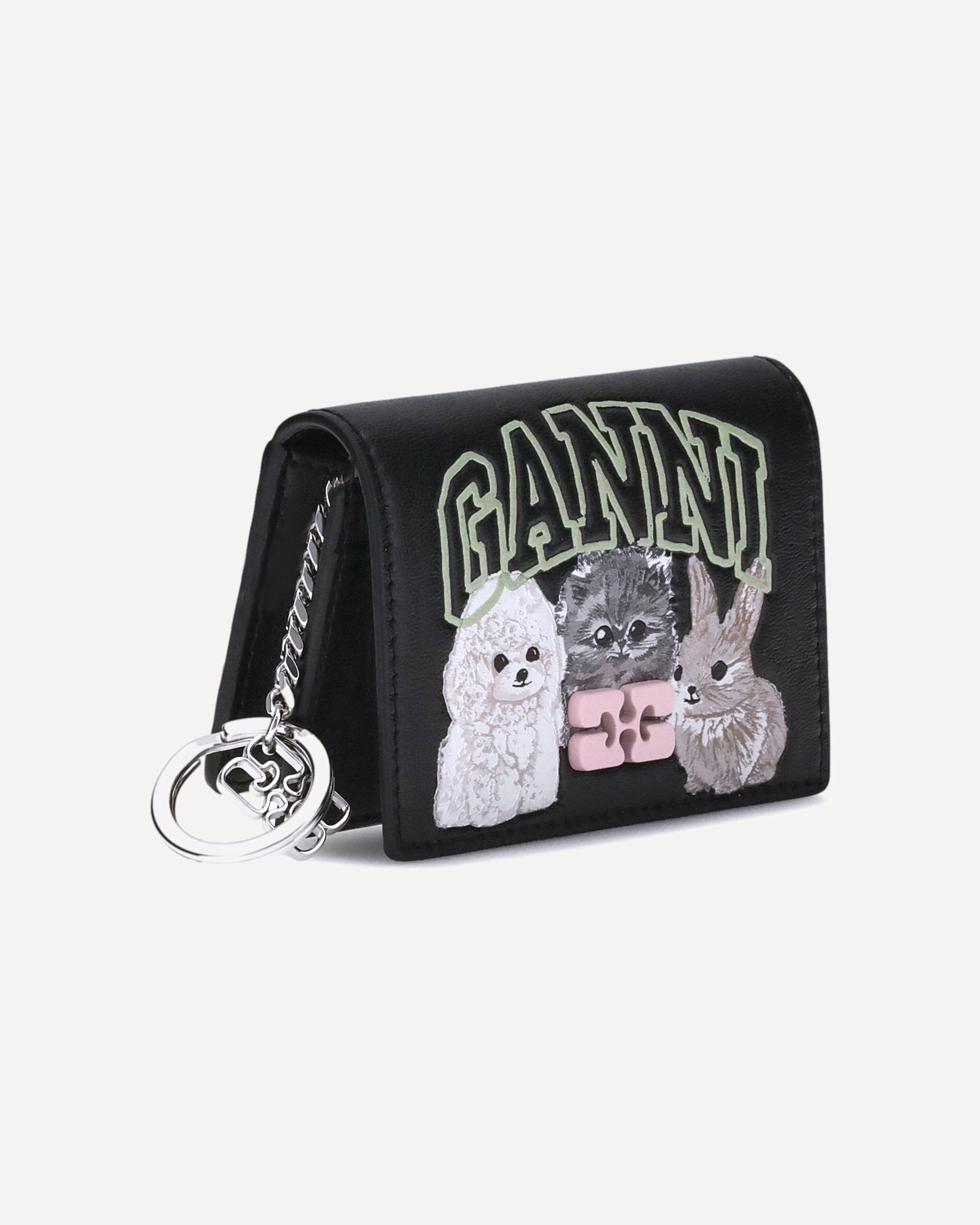 【関税込み】Bou Animals Cardholder - Ganni - Leather - Black GANNI Bou Card Holder with Animals BLACK | Base Blu