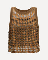 Perforated silk and linen Top with sequins - BROWN | Base Blu