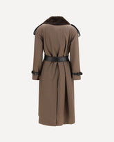 Long cotton Trench Coat with buffalo leather collar - BROWN | Base Blu