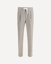 Linen Pinstriped Twill Pants - BEIGE | Base Blu
