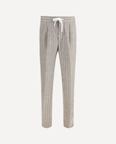 Linen pinstriped twill Pants - BEIGE | Base Blu