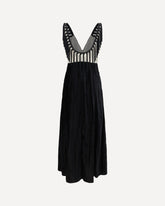 Color-block velvet Long Dress with fringes - BLACK | Base Blu