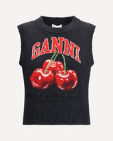 Wool Vest with graphic cherries - BLACK | Base Blu